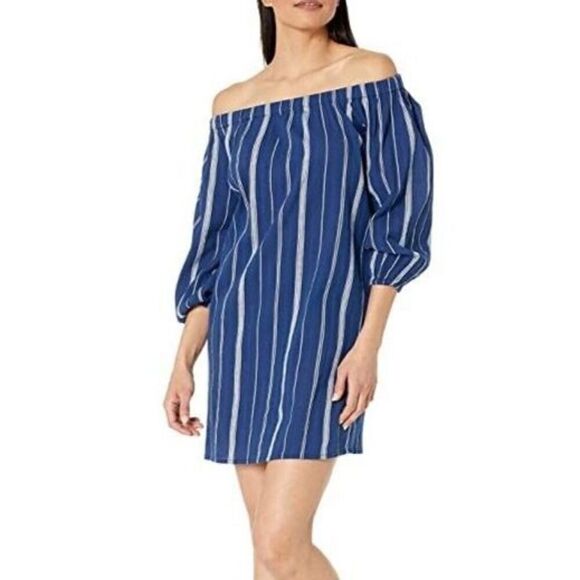 Lauren Ralph Lauren Women Sz XL Blue Stripe Off-the-Shoulder Cover-Up Dress - Picture 9 of 10